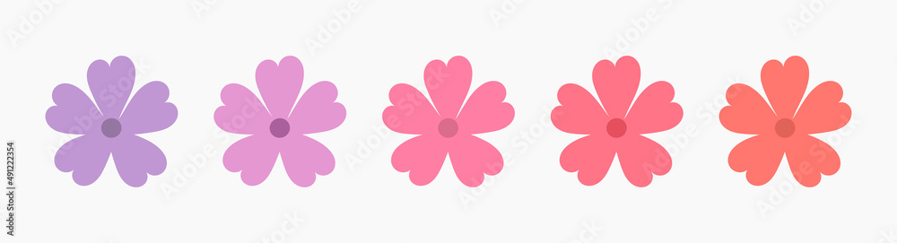 Poster Cute flowers icons set, purple and pink colors.