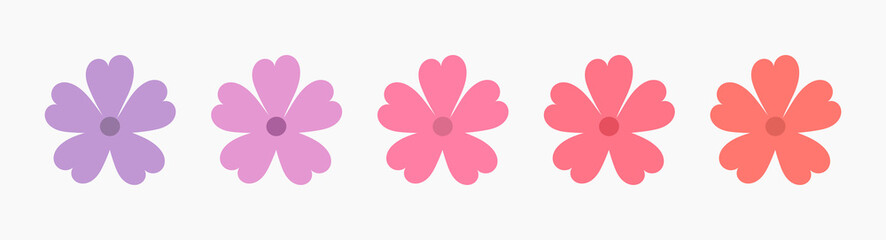 Cute flowers icons set, purple and pink colors.