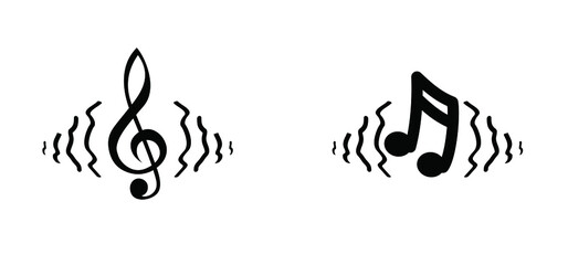 Drawing musical notes and trembling or vibrationline. Line pattern, seamless. Wave and staff, music note. Melody symbol or icon. Vector key logo or pictogram.