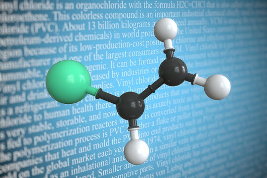 Molecular model of chloroethene, 3D rendering