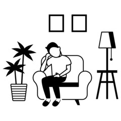 Boredom Teenager Yawning Male at home Vector Icon Design, Weekly holiday Activity Symbol, Week Rest Days Sign,Lazy weekend people Stock illustration, Tired And Bored Young Man Sitting On Chair Concept