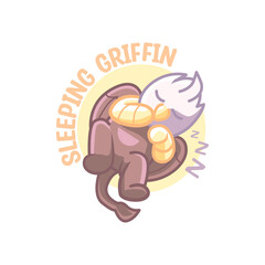 Sleeping Griffin Cartoon Mascot Logo Illustration