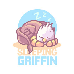 Sleeping Griffin Cartoon Mascot Logo Illustration