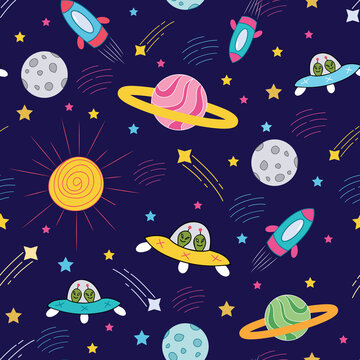 Galaxy colorful seamless vector pattern design background © Elinnet