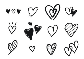 Hand drawing heart shapes. Doodle line drawing. Editable vector illustration. 