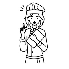 立って書類を手に持って何かひらめいた調理師の女性