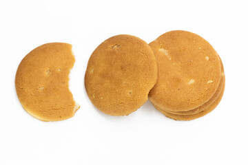 cookies over on white background, top view