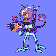 Cartoon alien with a blaster