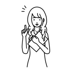 立って書類を手に持って何かひらめいたドレスの女性