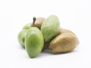 green raw and boil olive fruit isolated on white background