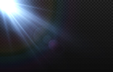 Obraz premium Vector blue light with lens flares. Sun, sun rays, dawn, glare from the sun png. Explosion of blue light. Blue flare png, glare from flare png.