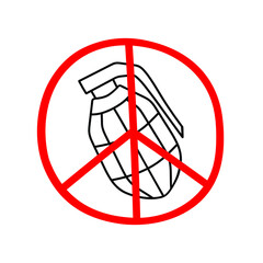 No war, a sign of world peace. Doodle icon with a crossed-out hand grenade. hand drawn protest symbol