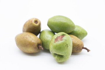green raw and boil olive fruit isolated on white background,
