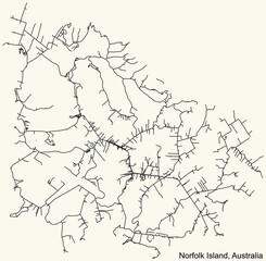Detailed navigation black lines urban street roads map of the Australian external territory of NORFOLK ISLAND, AUSTRALIA on vintage beige background