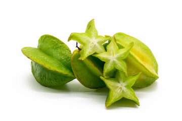 fresh carambola or Star fruit slices on white background.