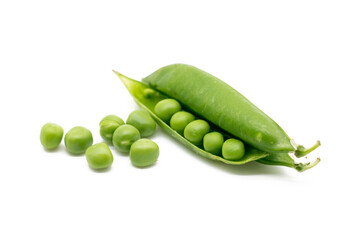 green peas vegetable bean isolated on white background..
