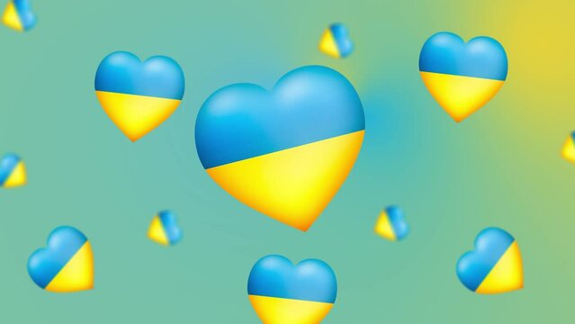 I am Ukrainian artist. Stand with UkraineSend your love to Ukraine banner. Ukrainian art motion video design. live and be safe. Blue and yellow flag map heart beats. 