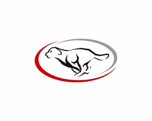 Running dog inside the circle logo
