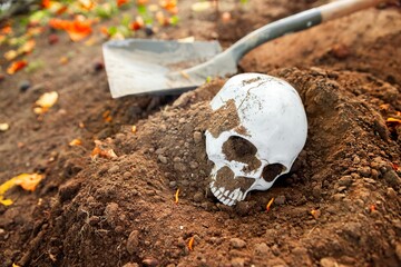 Dead skull on the ground closeup photo