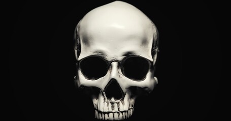White skull against dark black background