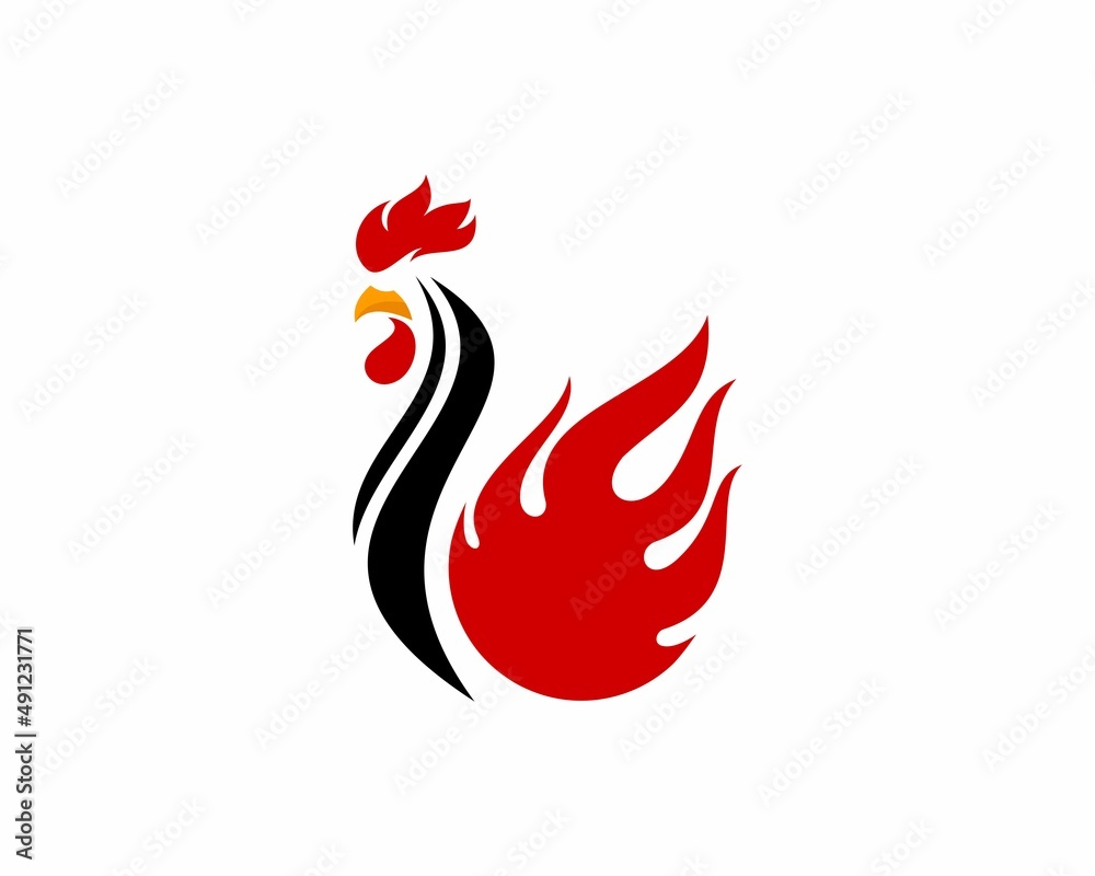 Canvas Prints Rooster with fire flame as tail