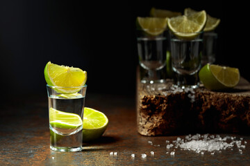 Tequila shots with lime and salt.