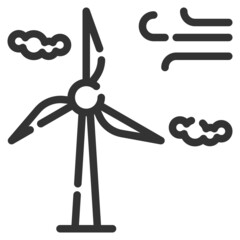 Vector wind turbine outline icon, wind and electricity 64x64 Pixel, white background