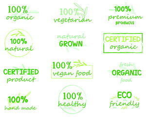 Fototapeta premium Vector illustration for organic food and natural products logo, sign, icon, labels and badges for food and drink promotion.