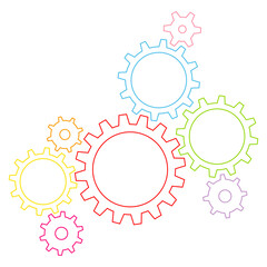 Gruppe Grafische Zahnräder Banner Kontur Bunt