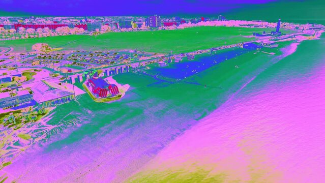 LUTs Image Of Hovercraft Vehicle Leaving At Terminal In Portsmouth, UK. - aerial
