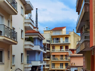 Fototapeta na wymiar houses appartments in old blocks in the city balconies windows real estate sell buy