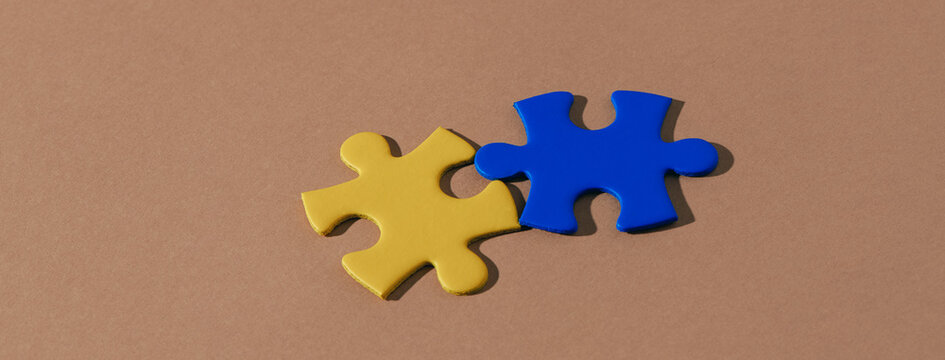 puzzle pieces as ukrainian flag, web banner