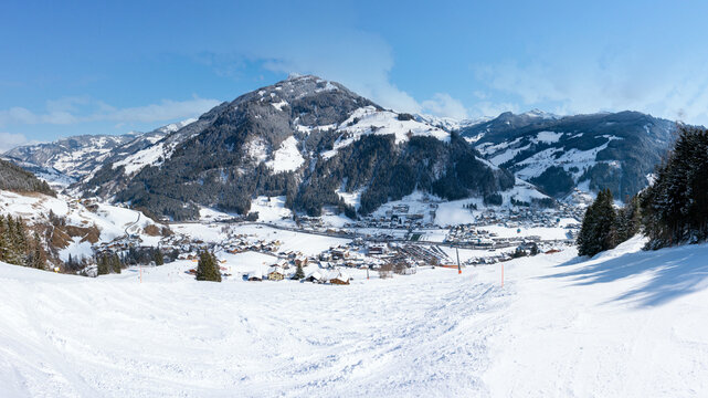 Grossarl and Unterberg skiing region in Austria during winter. Famous touristic travel destination in the Salzburg region.