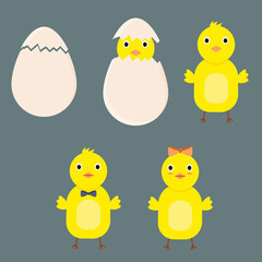 Easter chicken and eggs, Set of chickens