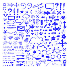 Vector doodles. Design elements isolated on white. Hand drawn with pen. Color can be changed by one click. Creative icons for your business plan, presentation, report. Friendly design
