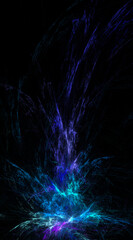 Blue and violet abstract fractal splash, explosion on black background