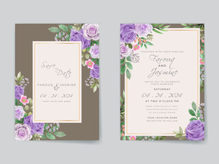 Romantic purple roses wedding invitation card
