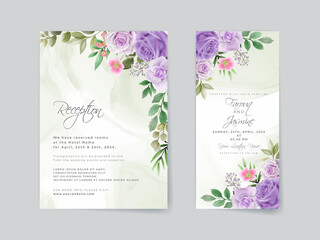 Fototapeta na wymiar Romantic purple roses wedding invitation card