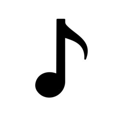 Music note simple solid black line icon. Music tone symbol. Minimalist style. Flat isolated sign for illustration, infographic, logo, mobile, app, banner, web design, dev, ui, ux, gui. Vector EPS 10