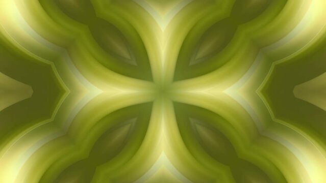Kaleidoscopic yellow pattern symmetry background. Smooth motion abstract design