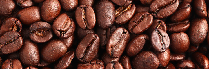 Roasted coffee beans background, Top view