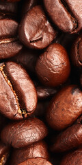 Roasted coffee beans background, Top view
