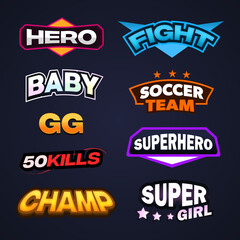 3d Text effect hero, fight, baby, superhero, supergirl, champ, good game vector artwork