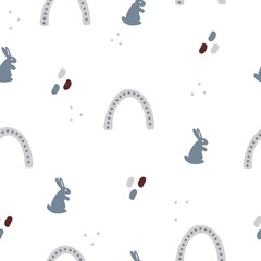 Seamless pattern in boho style. Vintage winter, Christmas elements, winter decorations and abstract elements. Design for textiles, cards, invitations, wrapping paper and boxes. Hand drawn elements