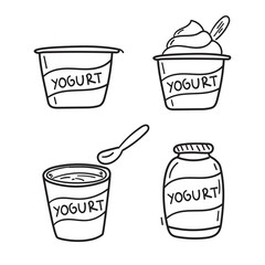 Set of yogurt vector in doodle drawing style isolated on white background