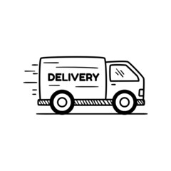 Hand-drawn delivery truck icon isolated on white background. Delivery truck doodle illustration