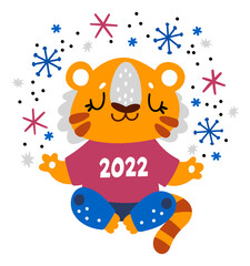 Zen tiger. 2022 year symbol in cute childish style