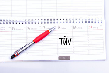 Terminkalender mit einem Eintrag für einen TÜV Termin