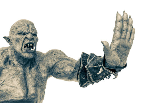 green orc saying hi five in a white background