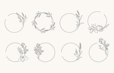 Line object collection with lavender,leaf,flower,circle